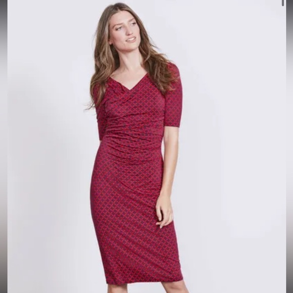 Boden Midi Dress in Red with Elegant Pattern - Picture 1 of 8